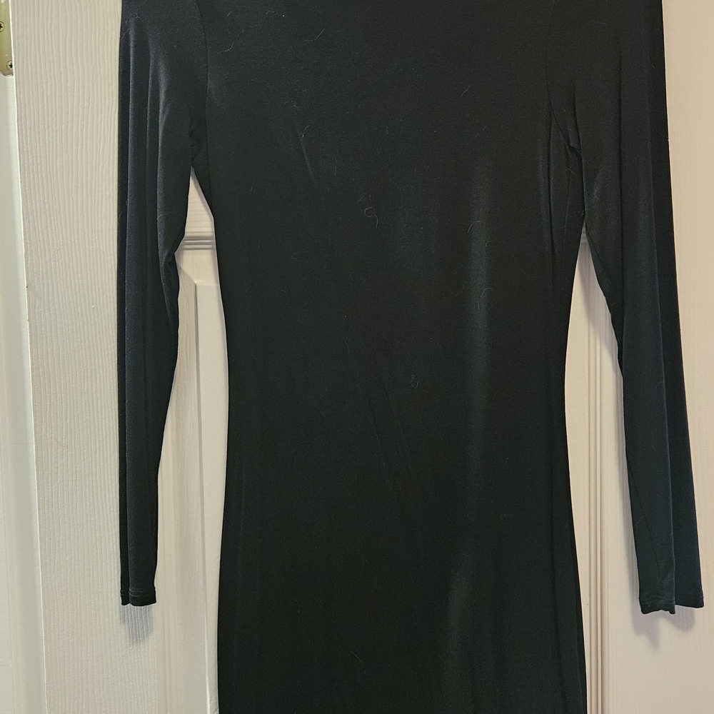 Black Long Sleeve Open Back Bodycon Mini Dress for Night Out | SIZE S/M